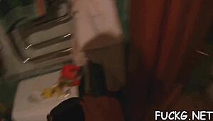 Guy in glasses picks up and roughly bangs a slut in a hardcore group sex session