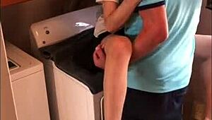 Umm, sexy milf gives in to neighbor boy in laundry room chaos