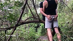 wild gay sex in the forest with blowjob