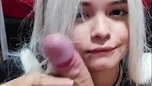 white wolf ofc - white moon sucking from balls to head in deepthroat blowjob