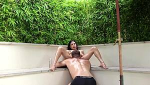 Oiled milf enjoys amazing outdoor sex