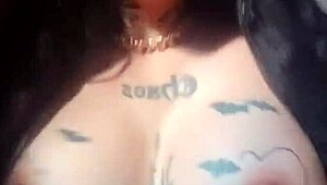 woman with huge lips teases and touches herself