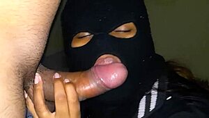 Bandit sucks hostage cock in outdoor captivity