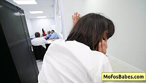 i'm sasha pearl, busty brunette milf sucking parker ambrose's huge dick in the office