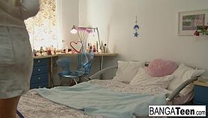 This all-natural blonde teen's tight pussy is ready for a deep blowjob and cumshot.