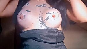 woman with huge lips teases and touches herself