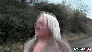 Mature blonde flashes panties and pisses in public spot. Outdoor hardcore with Pornxn star!
