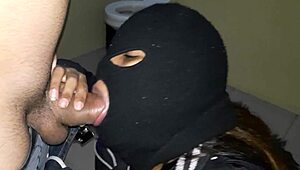 Bandit sucks hostage cock in outdoor captivity