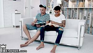 biempire bisexual 3way spitroast with monster cock action and wild fucking in a tattooed group