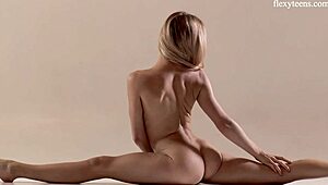 Hairy Teen Mochalkina Stretching Naked with Outstanding Flexibility