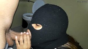 Bandit sucks hostage cock in outdoor captivity