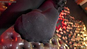 Legs in Black Opaque Pantyhose Get Kissed and Sucked