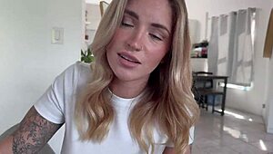 Stepsister's blonde big titty bestfriend begs for fuck despite boyfriend