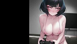 Wet anime girls suck and kiss in rain