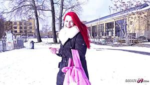 German scout intensely picks up redhead milf mina knight for deepthroat and monster cock fuck in berlin