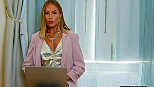 hot sexy blonde teacher angelika grays sucks and rides student's big dick