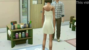 brunette teen helps old teacher at lunch time