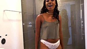 Black teen gets hardcore pussy fucking and a facial in HD