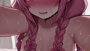 Wet anime girls suck and kiss in rain