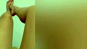 Cute girl shows her sexy legs and then masturbates her wet hole