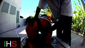 Beautiful interracial couple in steamy action