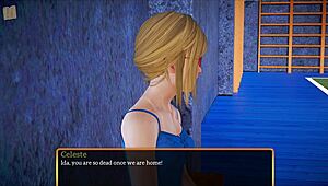 Blonde with small tits plays family game