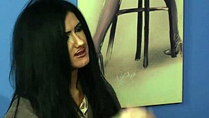 Cute Euro babe, I mean, she totally dominates naked guy on knees!