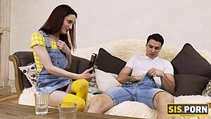 tricky guy feels intense emotions in taboo twosome with pretty naive stepsister's tits and pussy