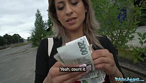 brunette babe devouring huge cock in public outdoor scene