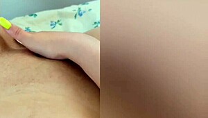 Cute girl shows her sexy legs and then masturbates her wet hole