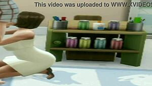 brunette teen helps old teacher at lunch time