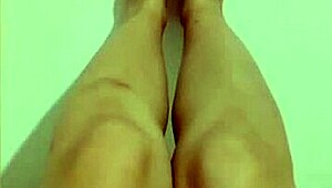 Cute girl shows her sexy legs and then masturbates her wet hole