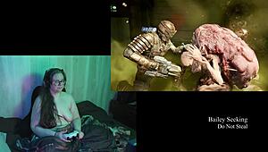 Naked Brunette Plays Deadspace With Big Tits