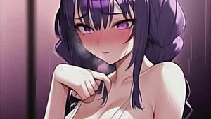 Chicas anime mojadas chupan y besan bajo la lluvia