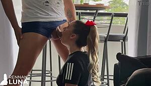 Skinny Wife Squirts While Deepthroating Monster Cock in Homemade Cuckold Clip