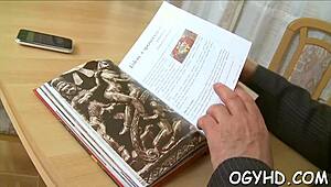 Old fart licks young teen's pink cookie with hunger