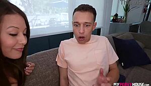 Justine Jakobs rides stepson hard, believing it's not him! Cumshot on her ass!