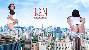 wow giant lady walks city streets without panties, towering like king kong