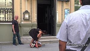 Hey, wanna see a Hungarian slave stripped naked in public for the first time?