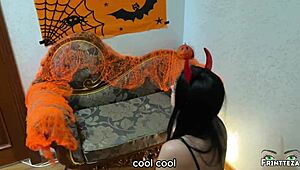 Stepson Filled His Stepmom's Pussy With Sperm Before Halloween!