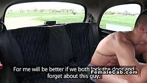 Handsome muscled guy bangs female cab driver in public backseat on hidden cam POV.