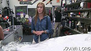 Sex in the shop with a big schlong, blowjob and tight pussy action 😏