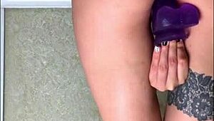 Girl Sensual Masturbates with Dildo at Window, Wow!