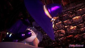 mona from genshin impact in 3d hentai. boobjob and hard fucking in anime style.