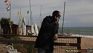 Beautiful blonde teen licks and deepthroats monster big black cock suggestively