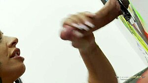 busty brunette shocked by fat dick at gloryhole!