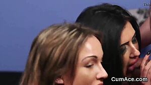 Naughty babe gets covered in cum in facial explosion