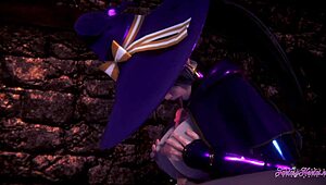 mona from genshin impact in 3d hentai. boobjob and hard fucking in anime style.