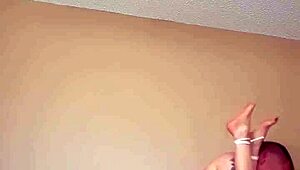 Bondage wife sucks and licks balls while bound in panties