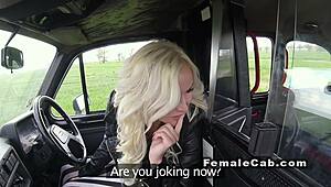 Handsome muscled guy bangs female cab driver in public backseat on hidden cam POV.